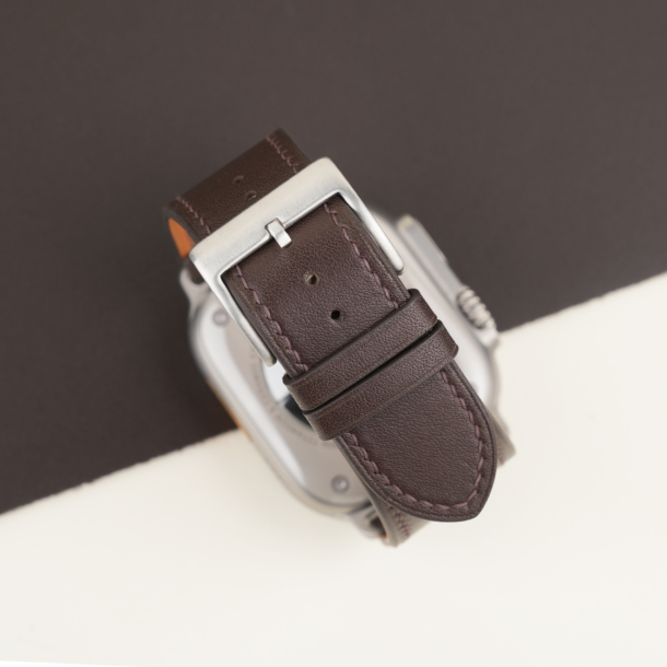 Dark Brown Box Calf Leather Apple Watch Ultra Band