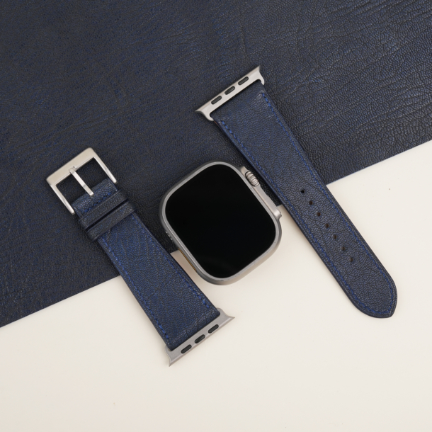 Navy Alran Fat Nat Chevre Leather Apple Watch Ultra Band 3 Navy Alran Fat Nat Chevre Leather Apple Watch Ultra Band