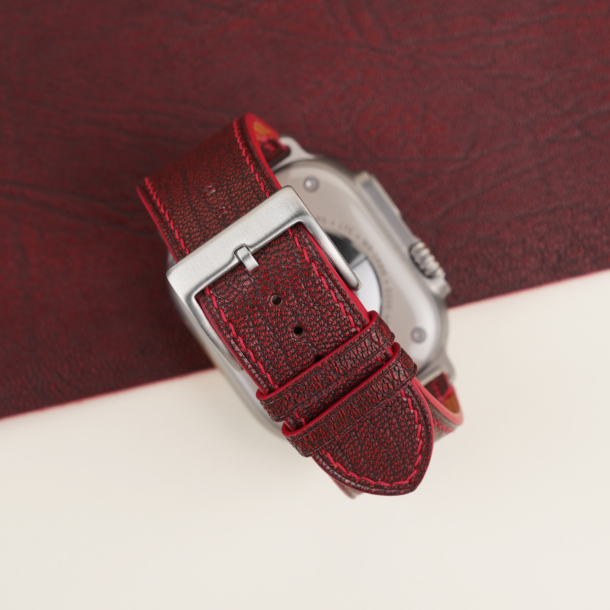 Red Alran Fat Nat Chevre Leather Apple Watch Ultra Band