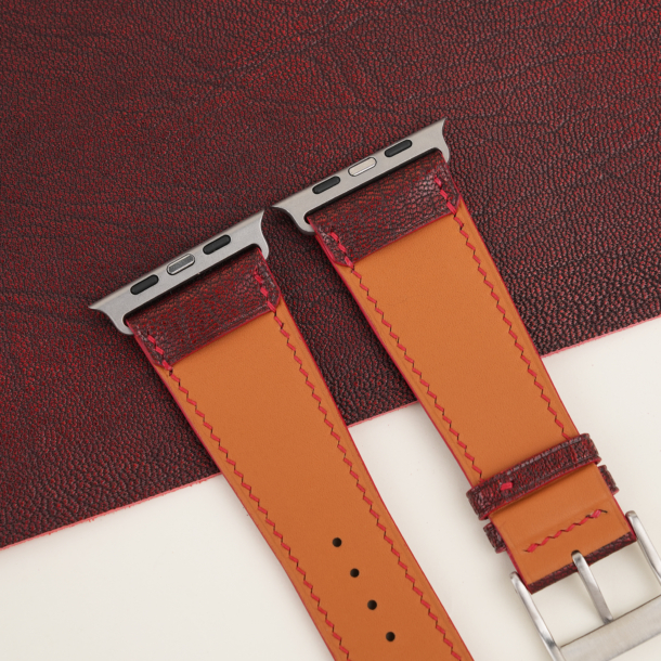 Red Alran Fat Nat Chevre Leather Apple Watch Ultra Band