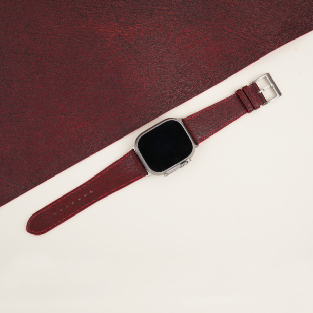 Red Alran Fat Nat Chevre Leather Apple Watch Ultra Band