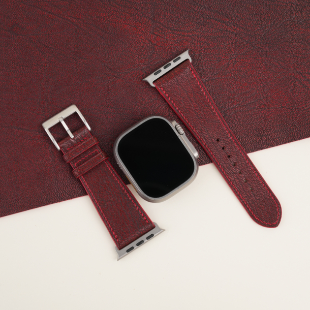 Red Alran Fat Nat Chevre Leather Apple Watch Ultra Band