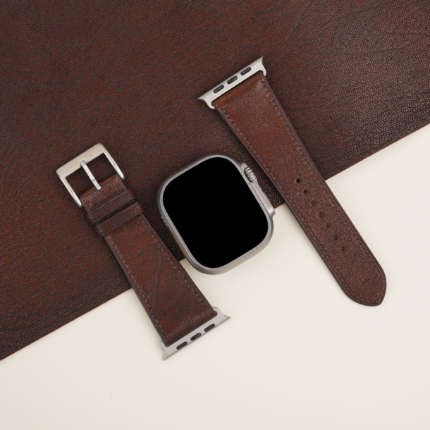 Dark Brown Alran Fat Nat Chevre Leather Apple Watch Ultra Band