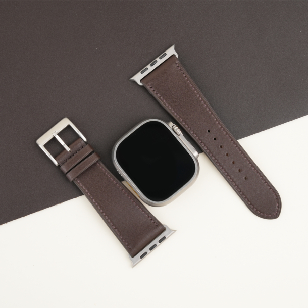Dark Brown Box Calf Leather Apple Watch Ultra Band