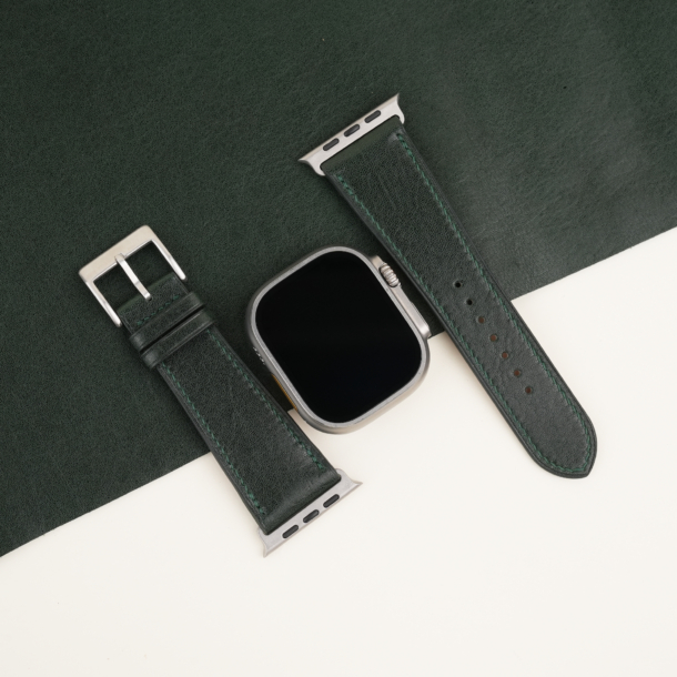 Dark Green Box Calf Leather Apple Watch Ultra Band