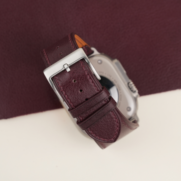 Dark Burgundy Box Calf Leather Apple Watch Ultra Band