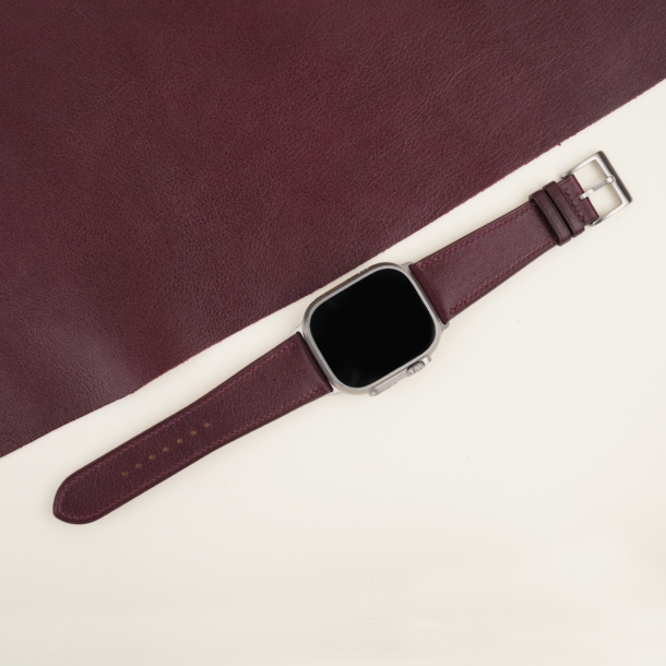 Dark Burgundy Box Calf Leather Apple Watch Ultra Band