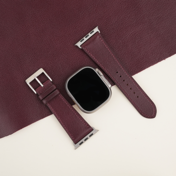 Dark Burgundy Box Calf Leather Apple Watch Ultra Band