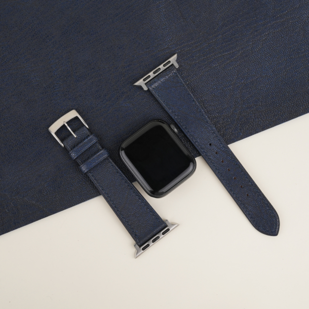 Navy Alran Fat Nat Chevre Goat Leather Apple Watch Band