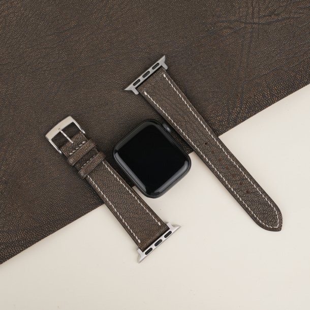 Brown Alran Fat Nat Chevre Goat Leather Apple Watch Band