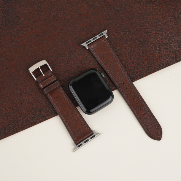 Dark Brown Alran Fat Nat Chevre Goat Leather Apple Watch Band