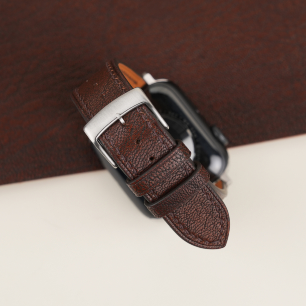 Dark Brown Alran Fat Nat Chevre Goat Leather Apple Watch Band