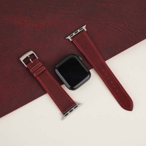 Red Alran Fat Nat Chevre Goat Leather Apple Watch Band