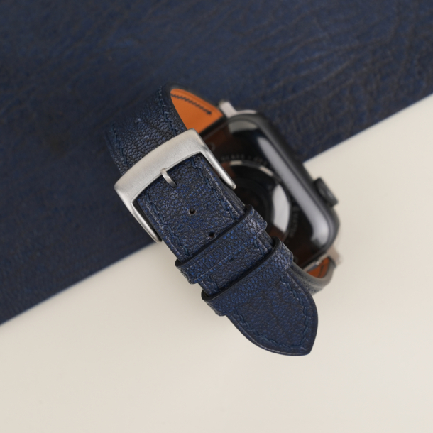 Navy Alran Fat Nat Chevre Goat Leather Apple Watch Band