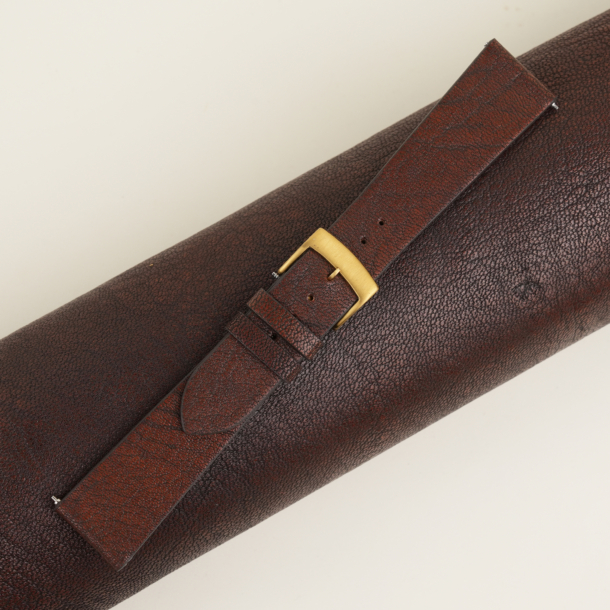 Vintage Dark Brown Alran Fat Nat Cherve Goat Leather Watch Strap