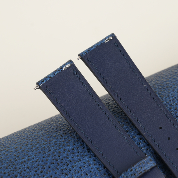 Padded Navy Black Diamond Wagyu Leather Watch Strap