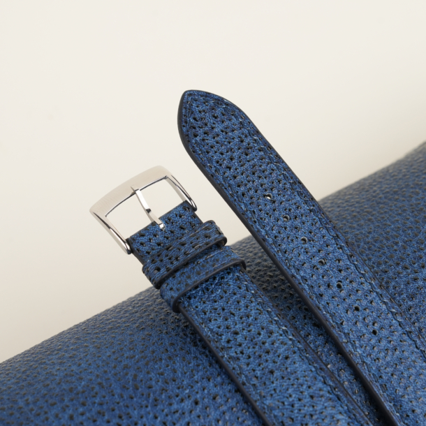 Padded Navy Black Diamond Wagyu Leather Watch Strap