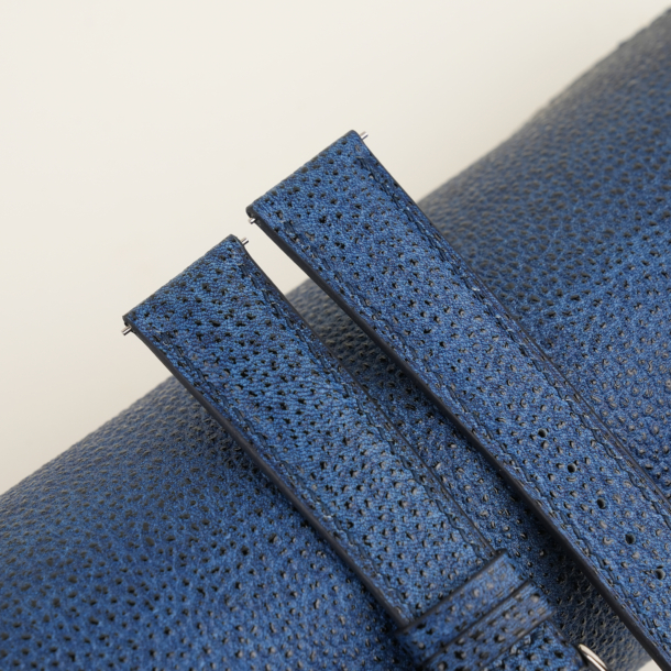 Padded Navy Black Diamond Wagyu Leather Watch Strap
