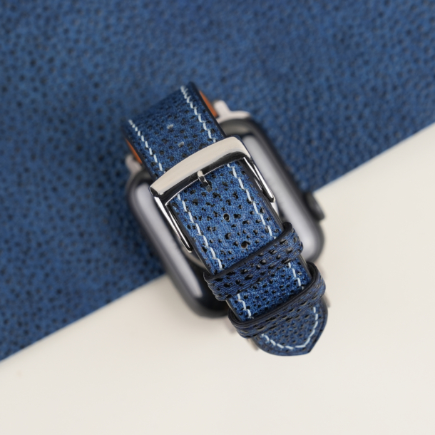 Navy Black Diamond Leather Apple Watch Band