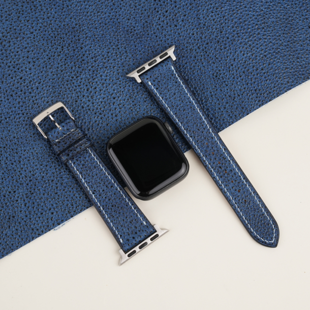 Navy Black Diamond Leather Apple Watch Band