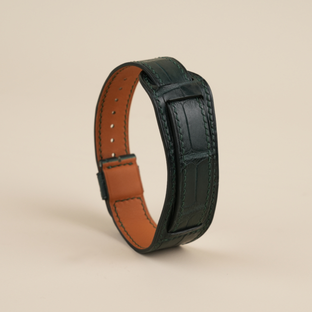 Vintage Dark Green Alligator Leather Bund Strap