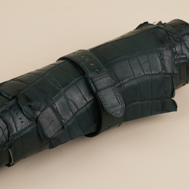 Vintage Dark Green Alligator Leather Bund Strap