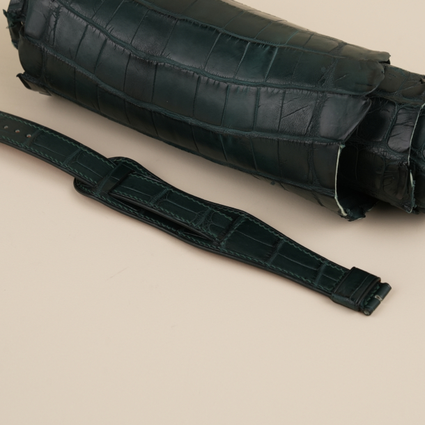 Vintage Dark Green Alligator Leather Bund Strap