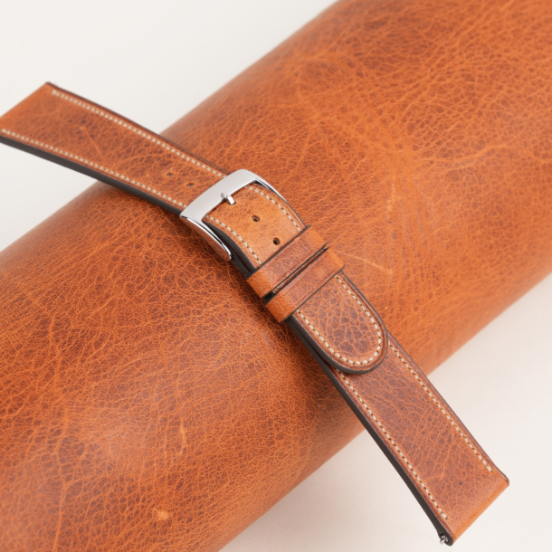Micro Stitch Golden Brown Waxed Badalassi Carlo Leather Watch Strap