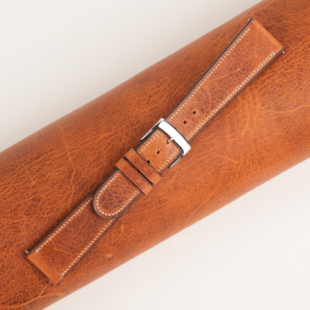 Micro Stitch Golden Brown Waxed Badalassi Carlo Leather Watch Strap
