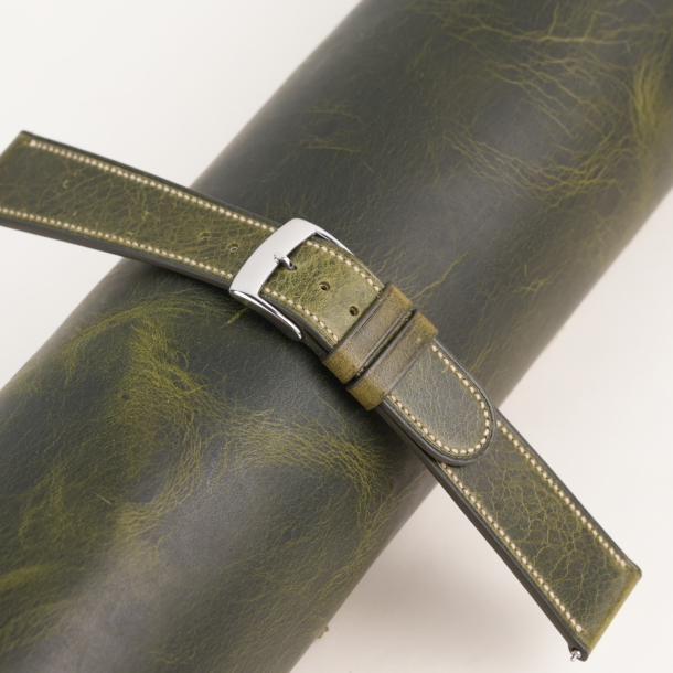 Micro Stitch Olive Waxed Badalassi Carlo Leather Watch Strap