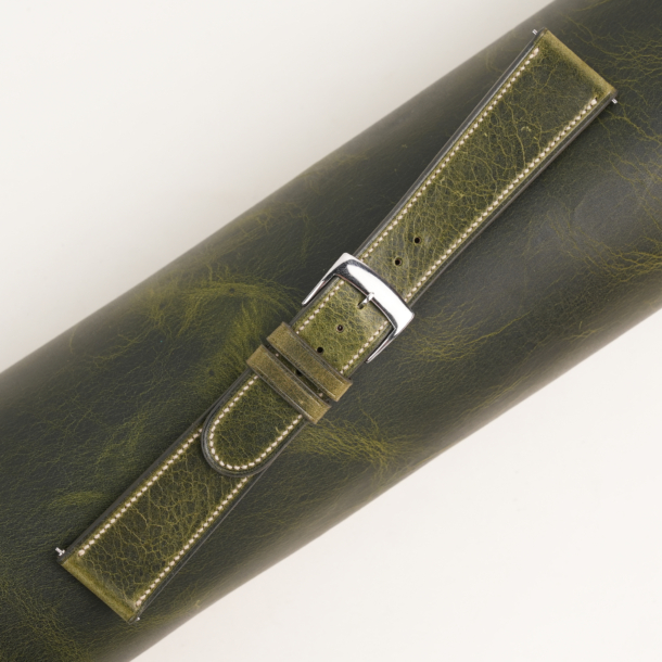 Micro Stitch Olive Waxed Badalassi Carlo Leather Watch Strap