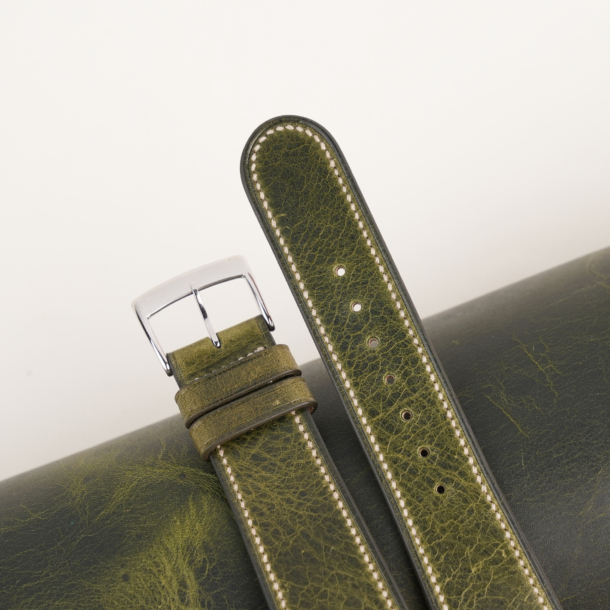 Micro Stitch Olive Waxed Badalassi Carlo Leather Watch Strap