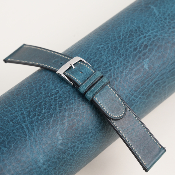 Micro Stitch Dark Aqua Blue Waxed Badalassi Carlo Leather Watch Strap