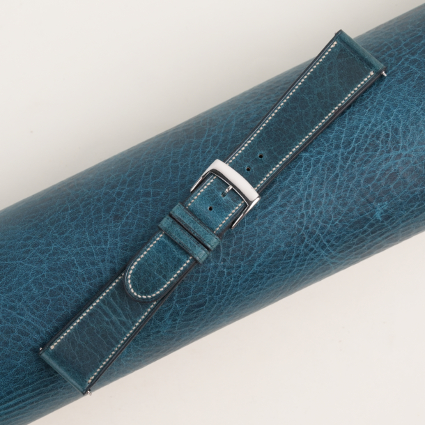 Micro Stitch Dark Aqua Blue Waxed Badalassi Carlo Leather Watch Strap