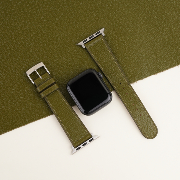 Micro Stitch Light Olive Peccary Leather Apple Watch Band
