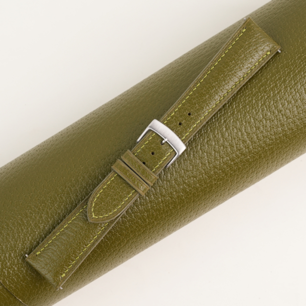 Padded Light Olive Peccary Leather Watch Strap