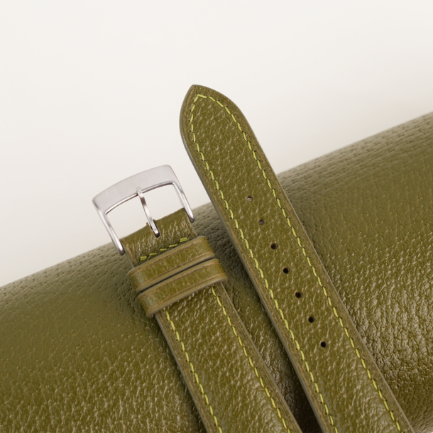 Padded Light Olive Peccary Leather Watch Strap