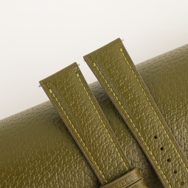 Padded Light Olive Peccary Leather Watch Strap