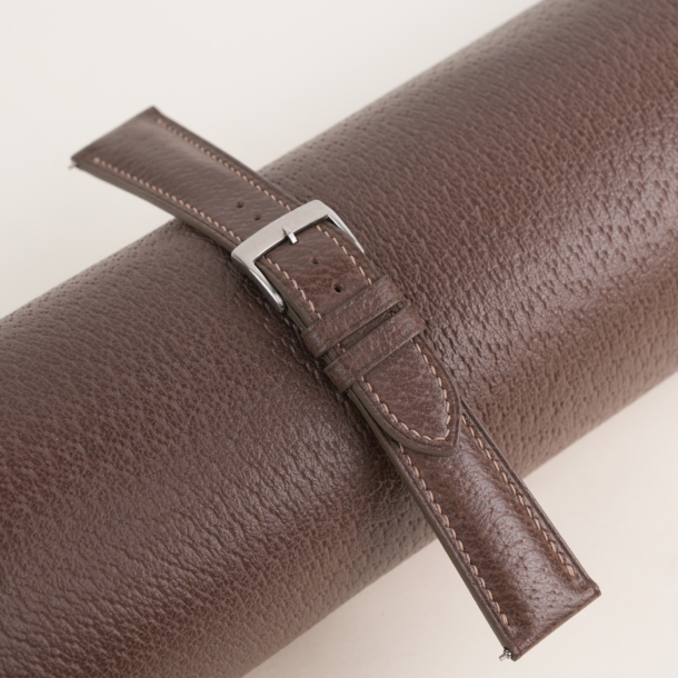 Padded Dark Taupe Peccary Leather Watch Strap