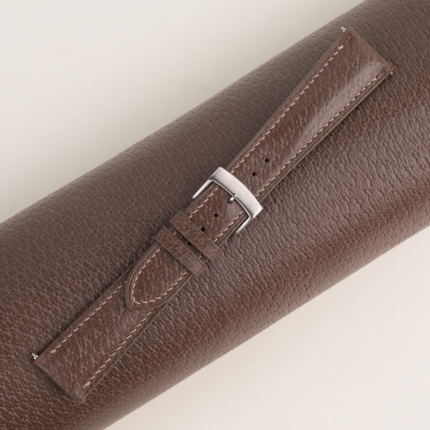 Padded Dark Taupe Peccary Leather Watch Strap