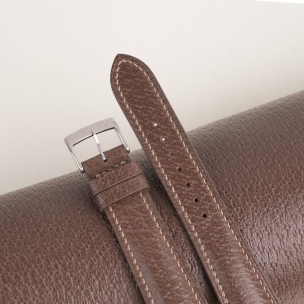 Padded Dark Taupe Peccary Leather Watch Strap