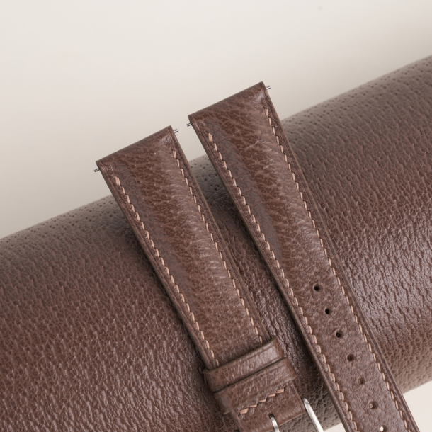 Padded Dark Taupe Peccary Leather Watch Strap