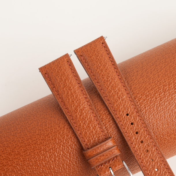 Padded Cognac Peccary Leather Watch Strap