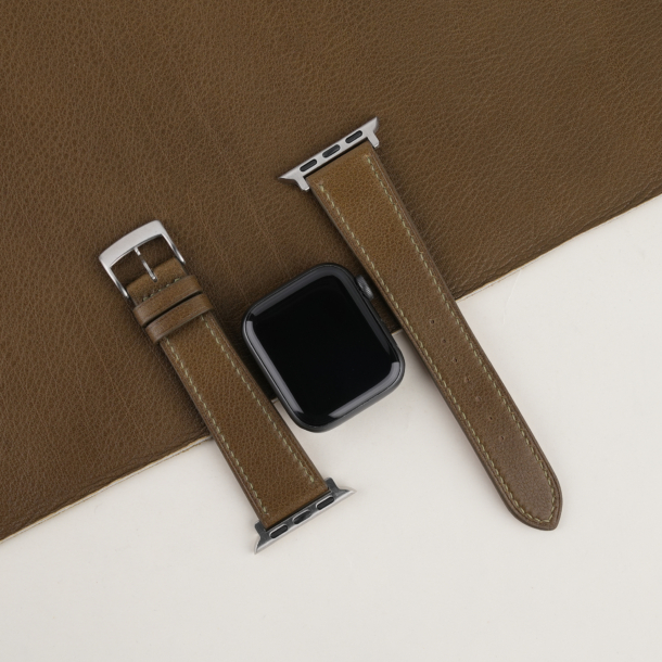 Olive Swift Leather Apple Watch Band