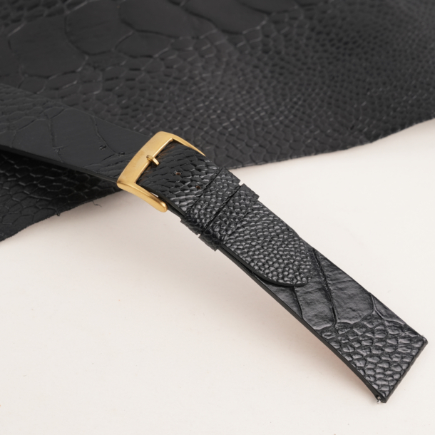 Vintage Black Ostrich Leg Leather Watch Strap