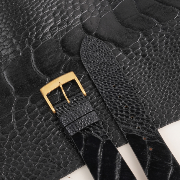 Vintage Black Ostrich Leg Leather Watch Strap