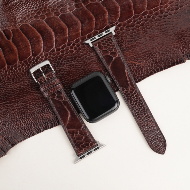 Dark Brown Ostrich Leg Leather Apple Watch Band