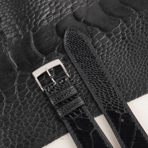 Black Ostrich Leg Leather Watch Strap