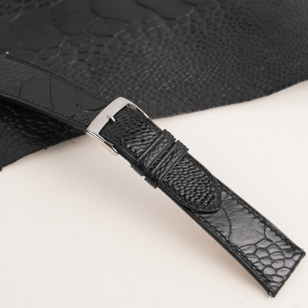 Black Ostrich Leg Leather Watch Strap