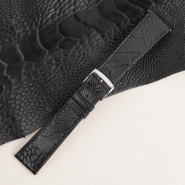 Black Ostrich Leg Leather Watch Strap